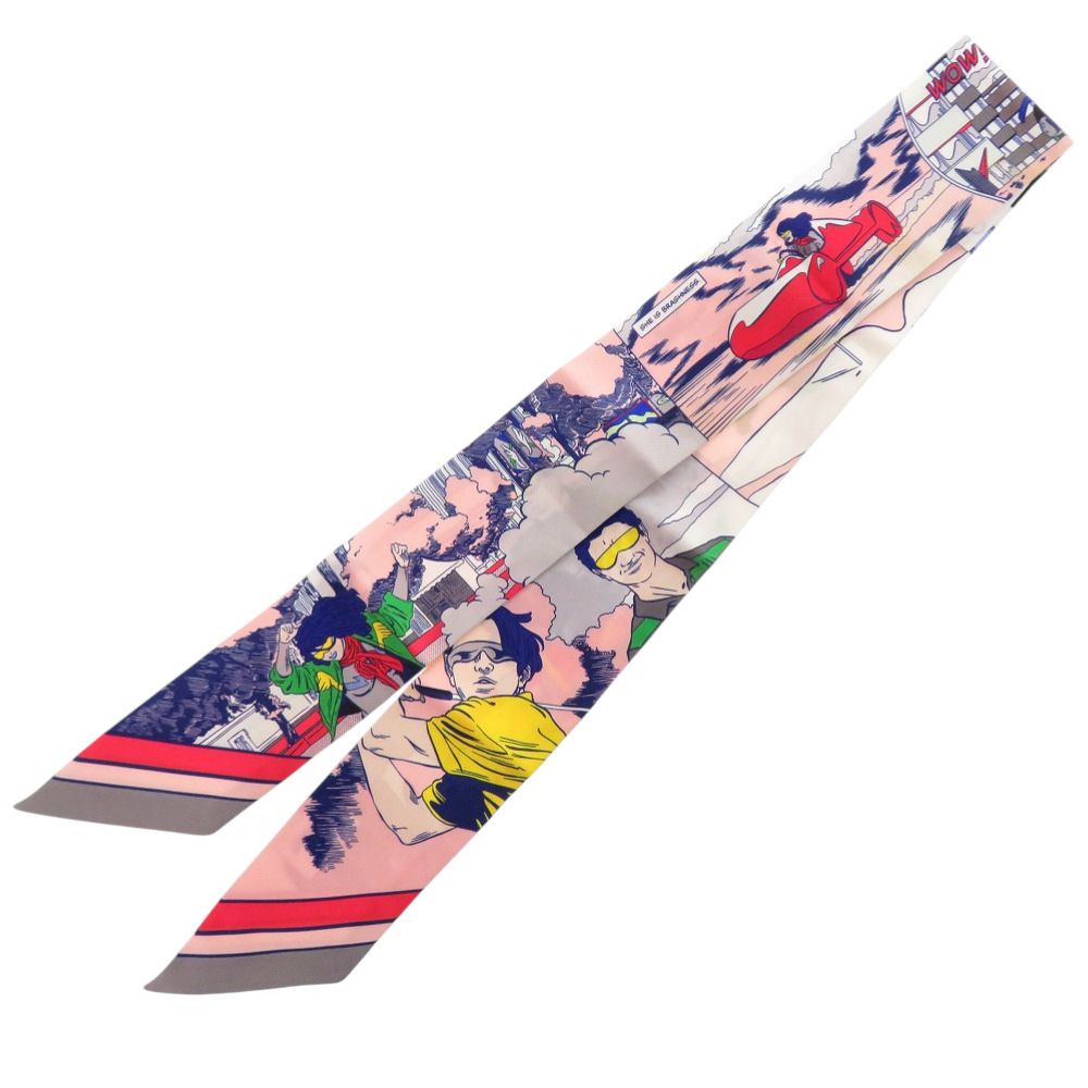 エルメス ツイリー WOW アメコミ柄 シルク グリス ローズ ヴェール スカーフ 0197 HERMES