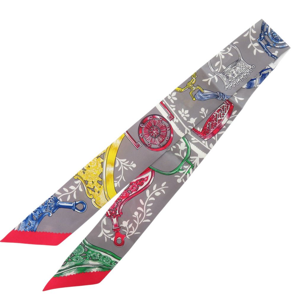 エルメス ツイリー 鐙 リミックス Etriers Remix シルク グリス アシエ ルージュ スカーフ 0187 HERMES