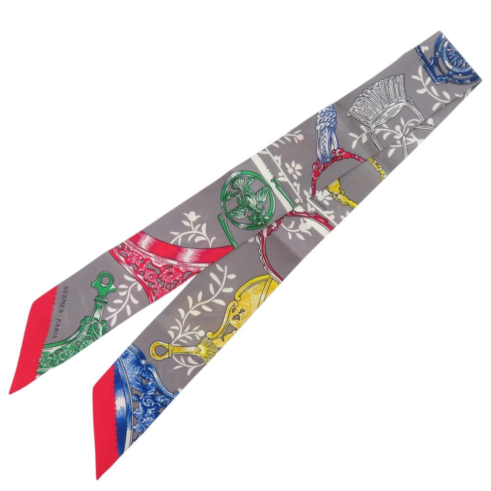 エルメス ツイリー 鐙 リミックス Etriers Remix シルク グリス アシエ ルージュ スカーフ 0187 HERMES