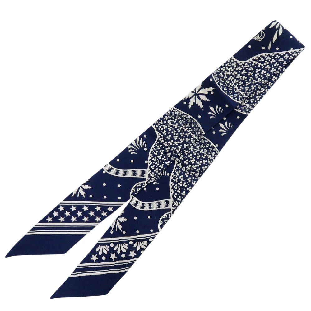 エルメス ツイリー レオパード Les Leopards Bandana シルク マリン ブラン ネイビー ホワイト スカーフ 0196 HERMES