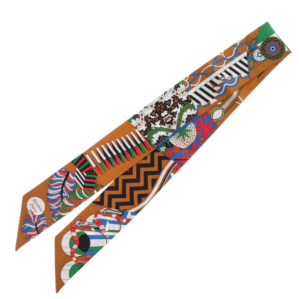 エルメス ツイリー 杖傘と決闘 De l Ombrelle aux Duels シルク キャメル ヴェール ブルー スカーフ 0185 HERMES