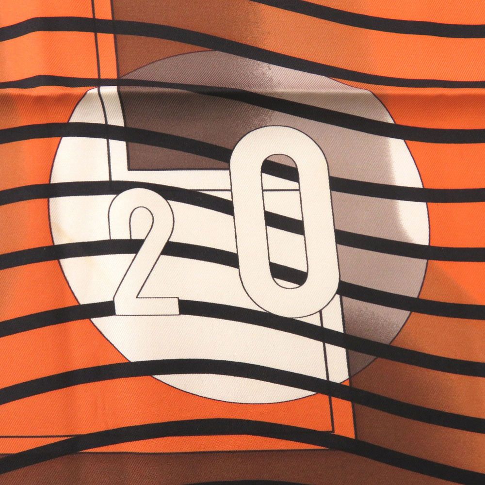 エルメス カレ90 H 20 シルク オレンジ ブラック ブラウン スカーフ 0109 HERMES