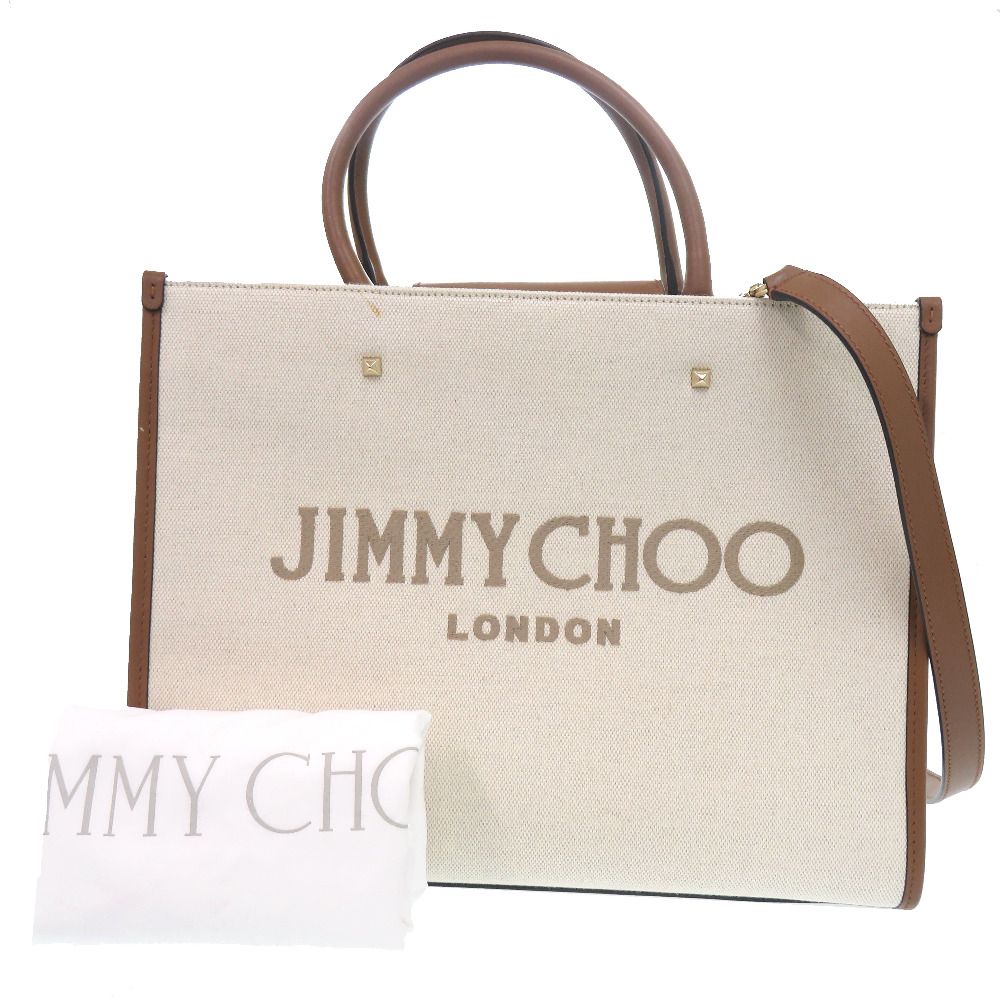 ジミーチュウ ヴァレンヌ アヴェニュー 2WAY キャンバス レザー ナチュラル ブラウン ショルダーバッグ 0679 JIMMY CHOO