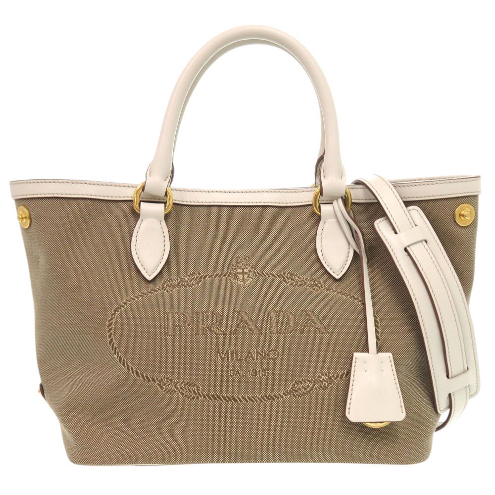 プラダ LOGO JACQUARD 1BA172 レザー ジャガード コルダ タルク ベージュ ホワイト ショルダーバッグ 0780 PRADA