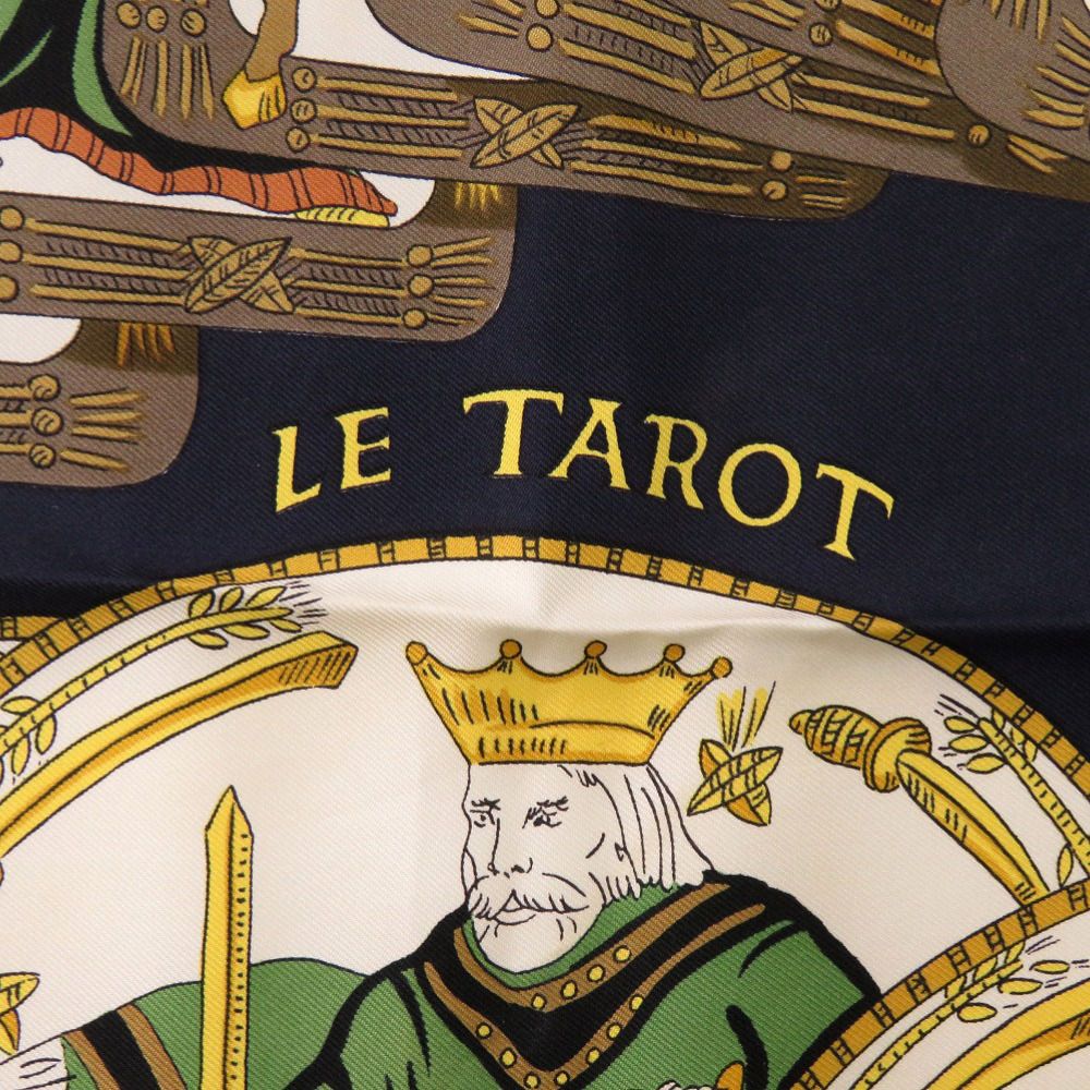  エルメス カレ90 LE TAROT タロット シルク ブラック ゴールド クリーム スカーフ 0111 HERMES その他 小物