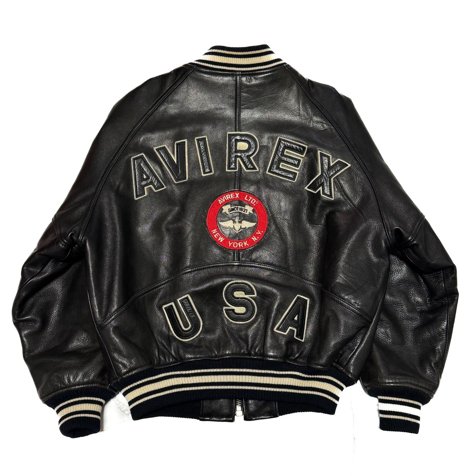 希少【AVIREX アヴィレックス】VINTAGE ロゴ レザー/スタジャン