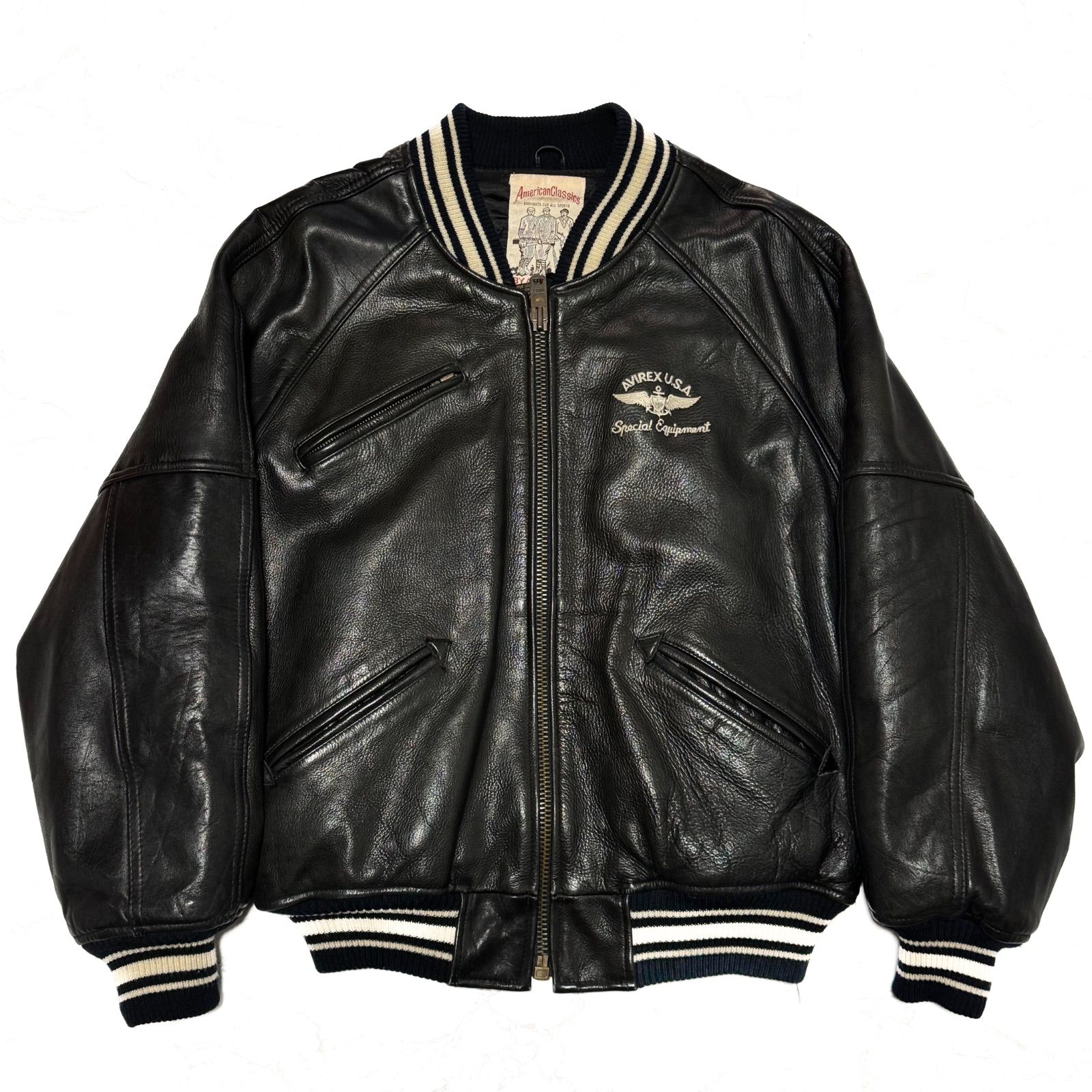 希少　アビレックス　レザージャケット スタジャン　中綿　羊革　黒　両面　L 希少 アビレックス レザージャケット スタジャン 中綿 羊革 黒 両面 L