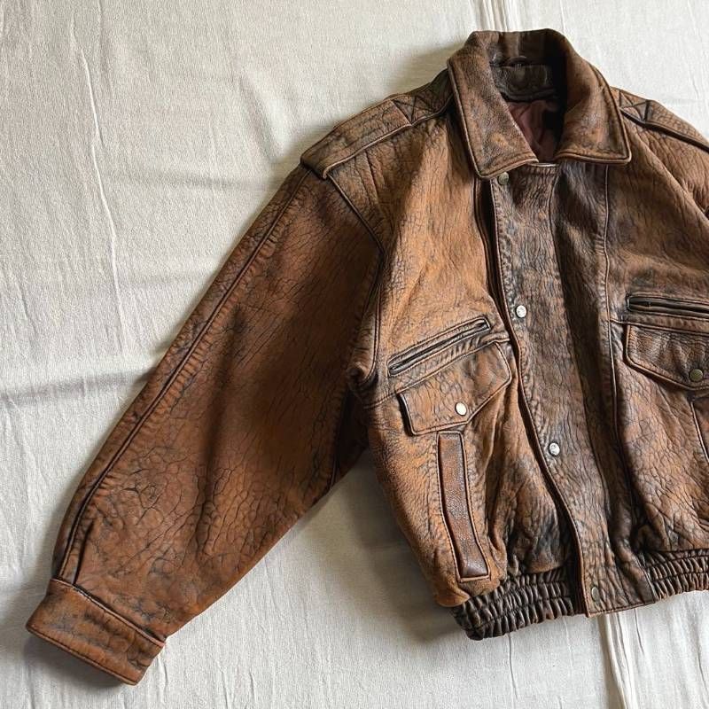 90s vintage ヴィンテージ古着 リアルブラウンレザー 本革 革ジャン A
