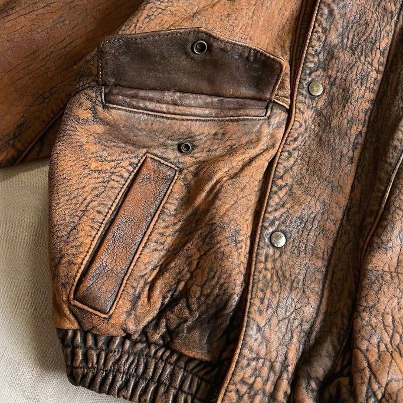 90s vintage ヴィンテージ古着 リアルブラウンレザー 本革 革ジャン A