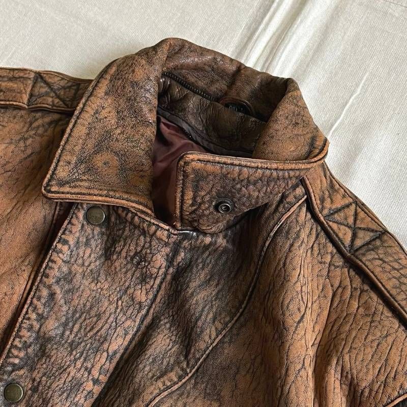 90s vintage ヴィンテージ古着 リアルブラウンレザー 本革 革ジャン A