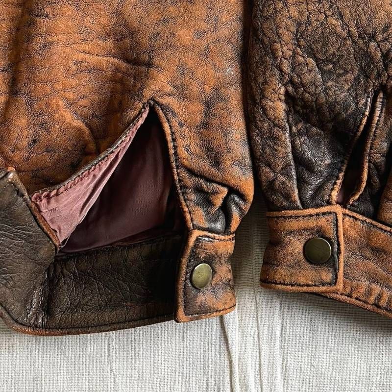 古着　本革　A-2ボンバージャケット　短丈フライトジャケット　ブラウン.L 中綿 90s vintage ヴィンテージ古着 リアルブラウンレザー 本革 革ジャン A