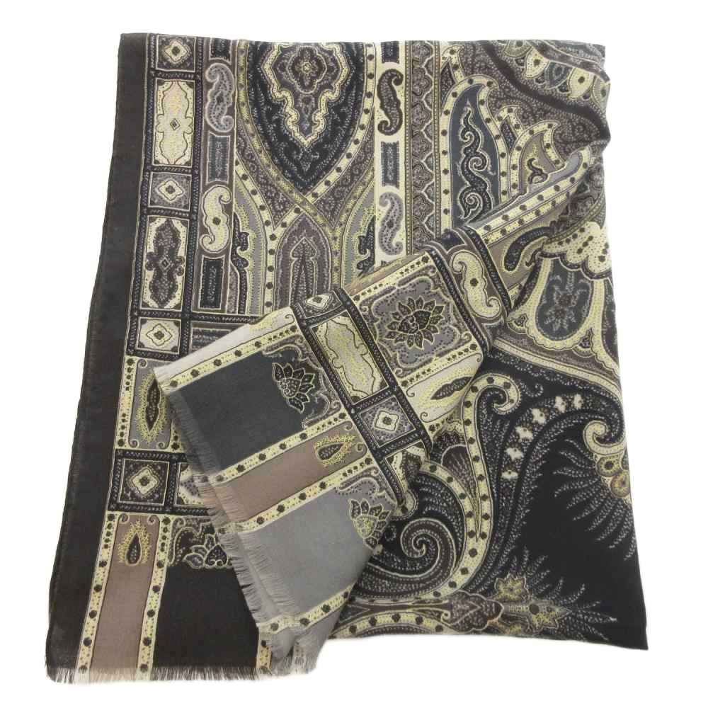 エトロ ETRO ストール ペイズリー ウール シルク混 総柄 ダーク