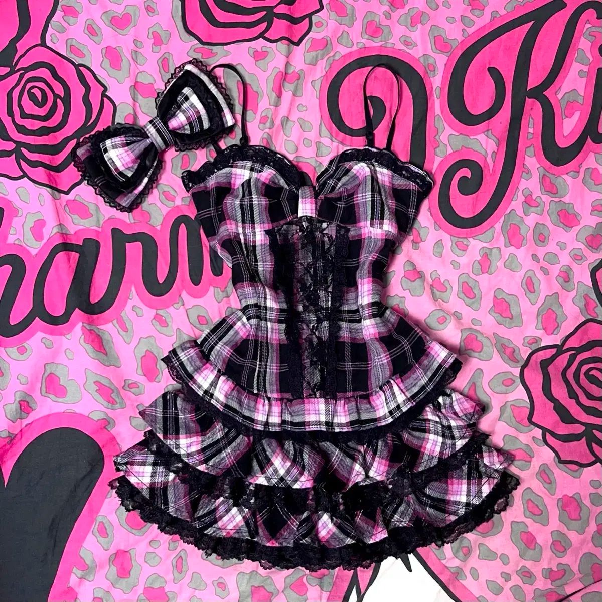 MA RSマズ BLACKPINK チェック フリルレース リボン セットアップ 姫姉ギャル ピンター109