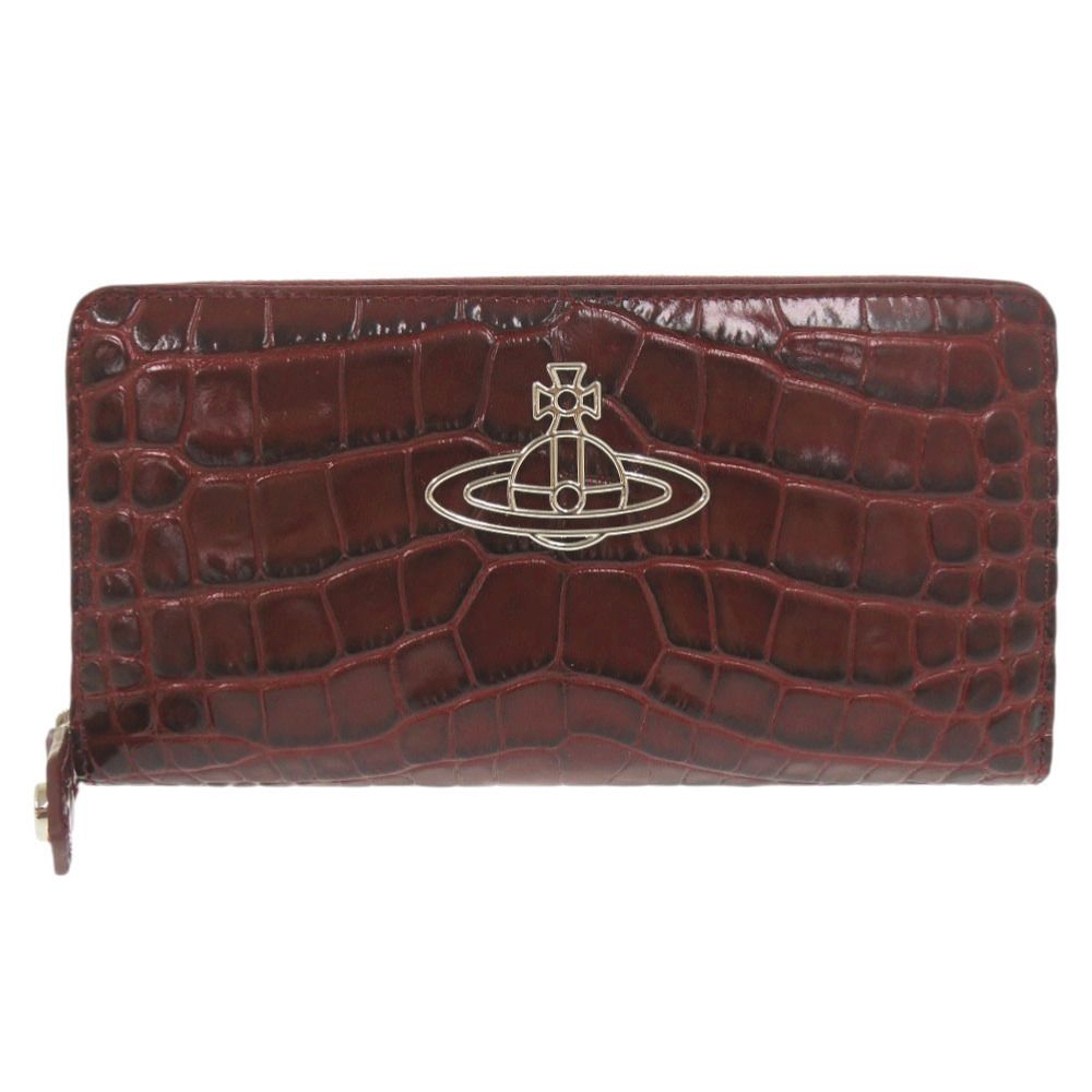 ヴィヴィアンウエストウッド CROCODILE THIN LINE ORB 型押しレザー ボルドー ラウンドファスナー 長財布 1435 Vivienne Westwood