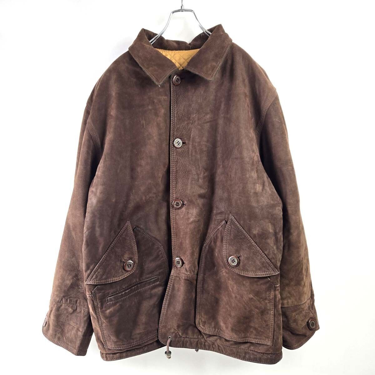 イタリア製 本革 スエード レザーカーコート 裏地総柄 ブラウン M