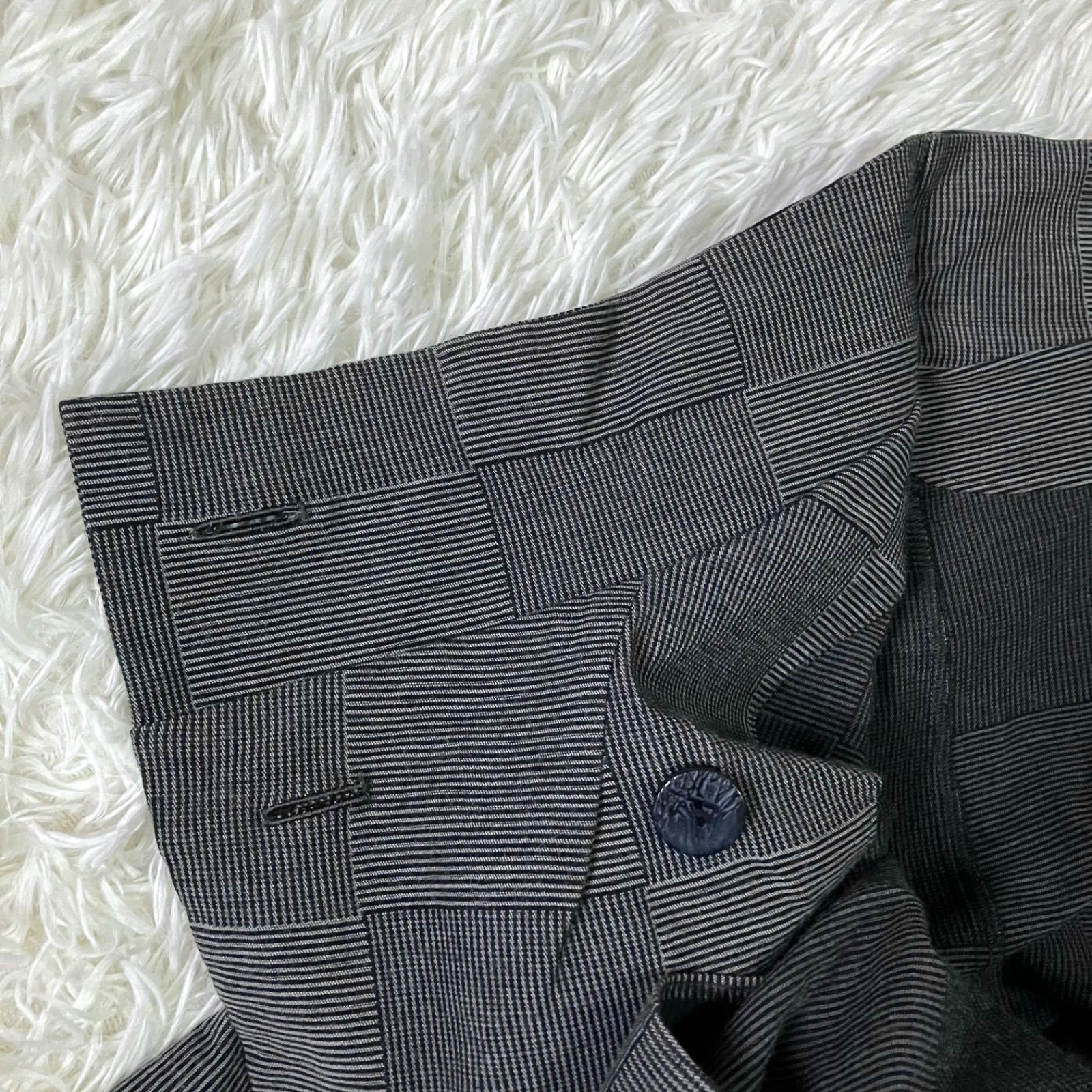 慈雨 変形ロングコート アシンメトリー コットン製 グレー チェック柄