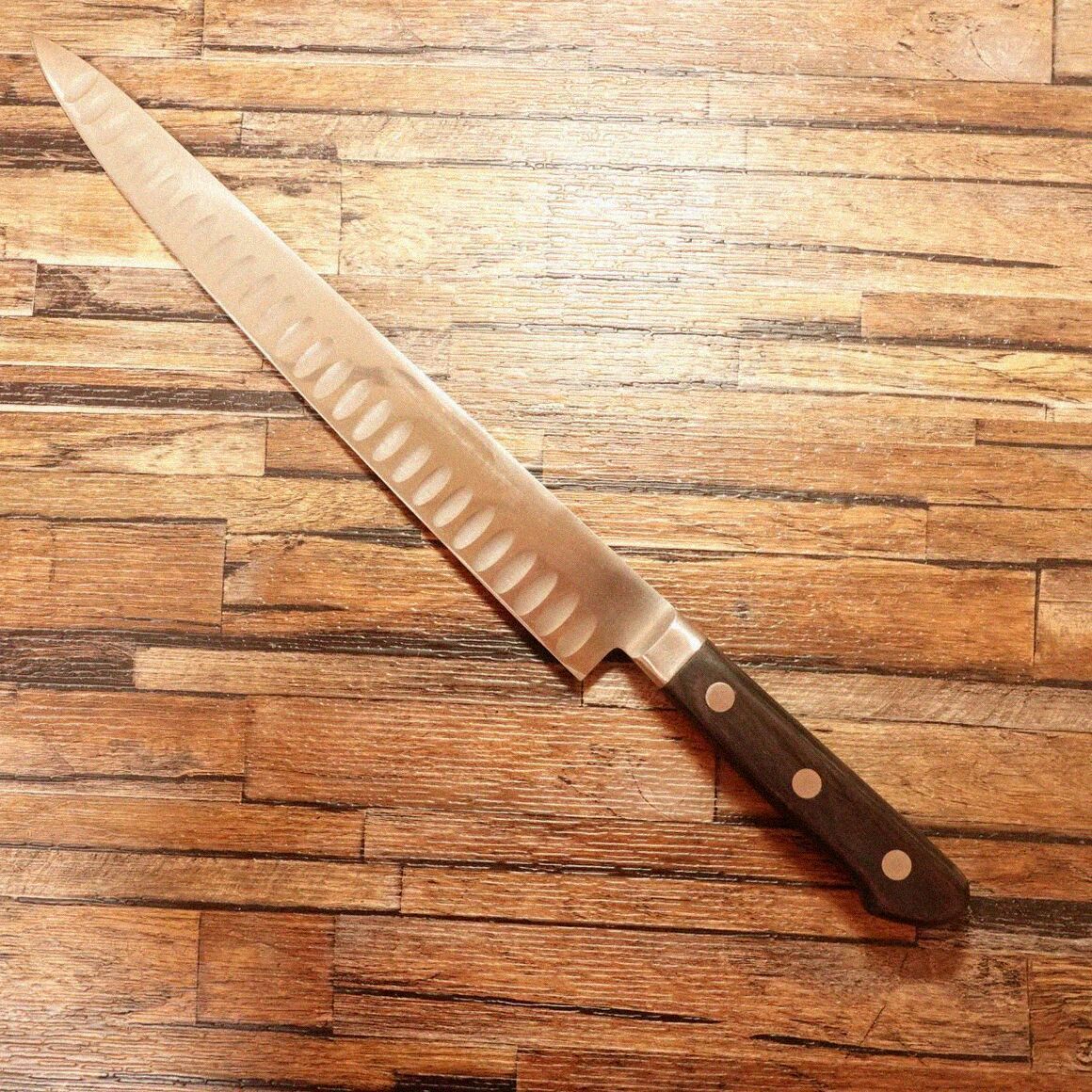 Misono 筋引包丁 研ぎ済 ミソノ サーモン 筋引き 牛刀 片刃気味 8 2 ほぼ片刃 使用感 小 300mm