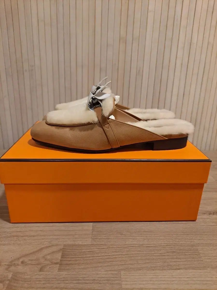 エルメス シフォン ミュール ブラウン ファー スリッパ