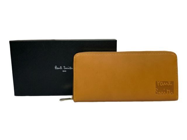ポールスミス ラウンドファスナー 長財布 BPU025 キャメル ナチュラルベージュ マルチストライプ レザー ジップアラウンド ジッピー 財布 Paul Smith メンズ レディース