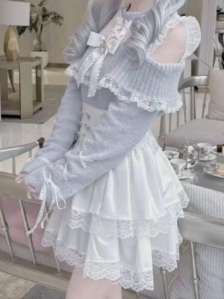 クリスタル 地雷系 量産型 レース リボン フリル セットアップ セット