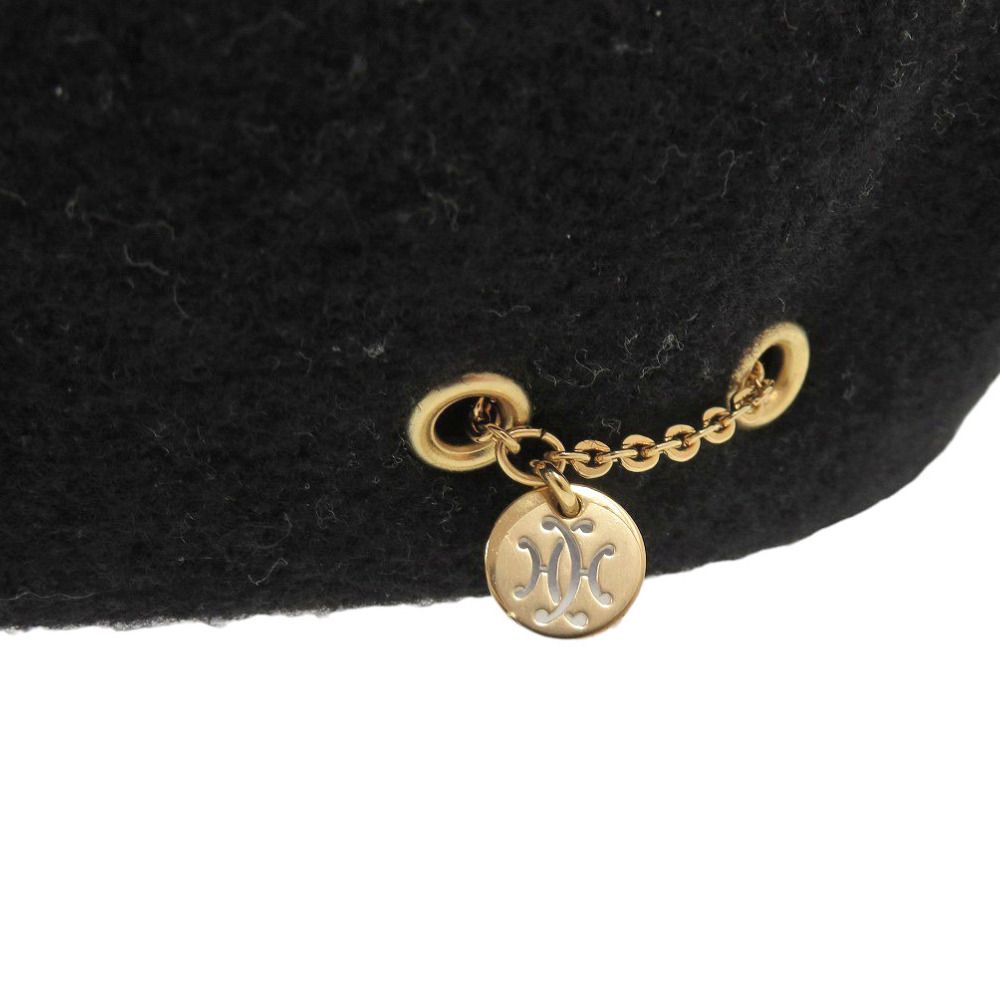  エルメス ベレー帽 ウール ブラック ゴールド 黒 1455 HERMES その他 帽子