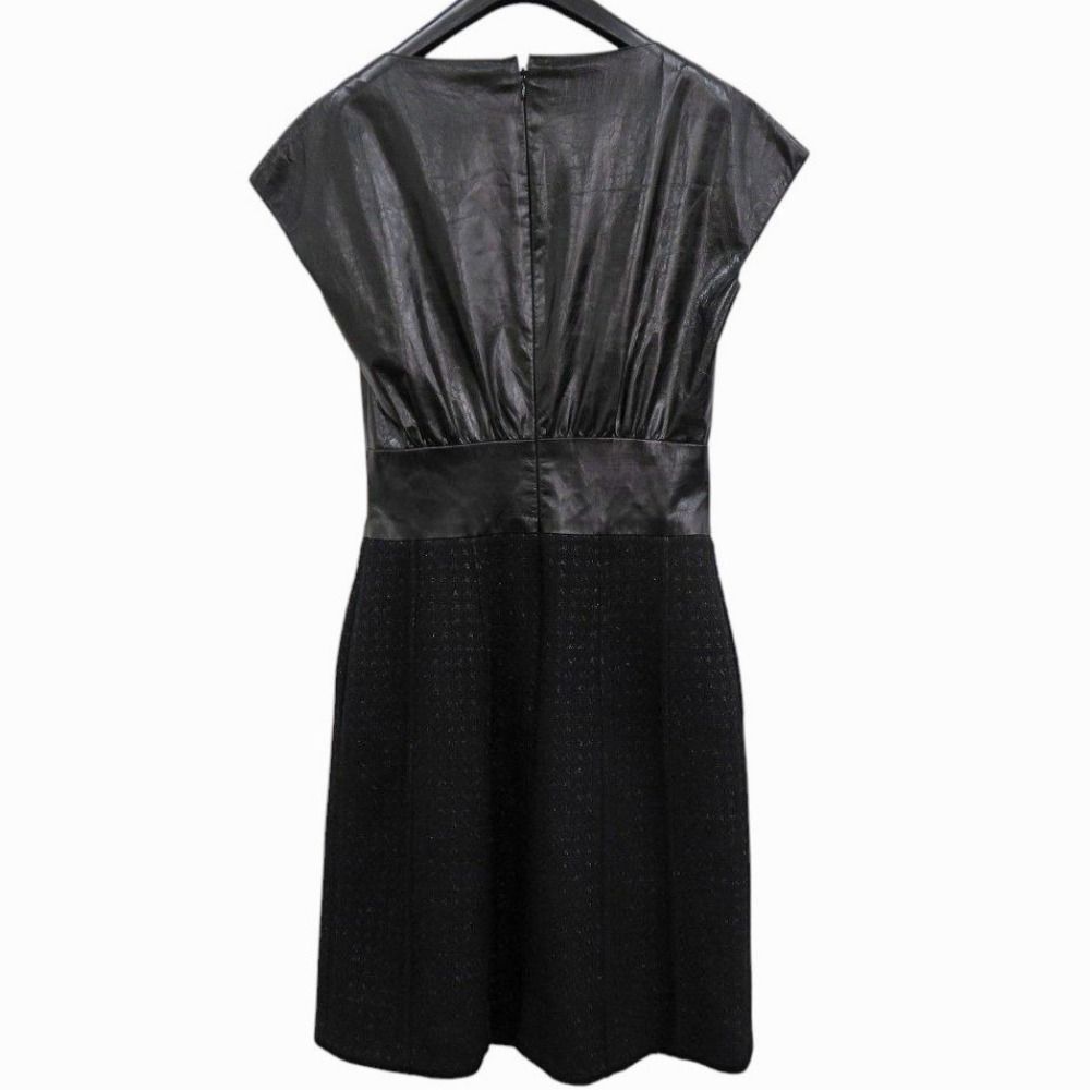 シャネル ツイード ウール レザー ブラック ワンピース 黒 0380 CHANEL