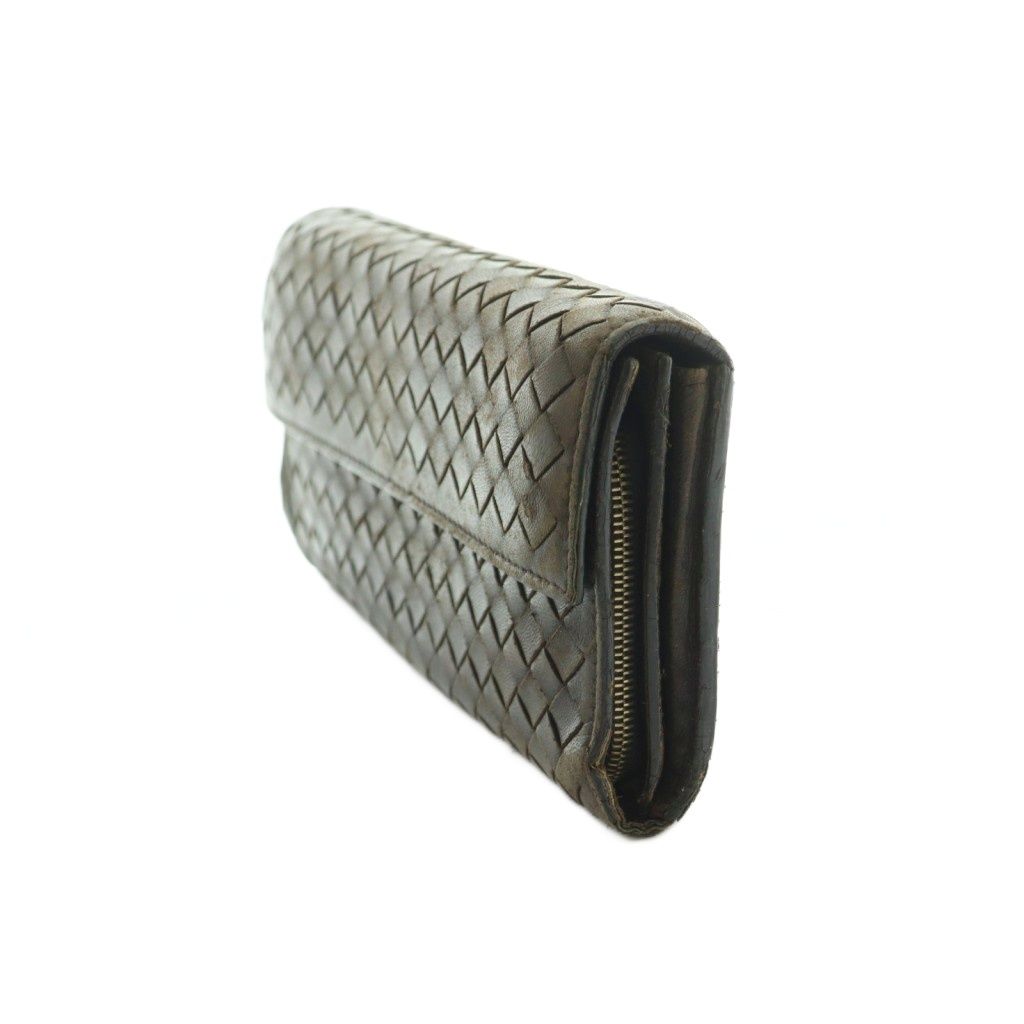 【美品】ボッテガヴェネタ イントレチャート 長財布 ジップ 小銭入れ付き 茶 美品】ボッテガヴェネタ イントレチャート 長財布 ジップ 小銭入れ付き