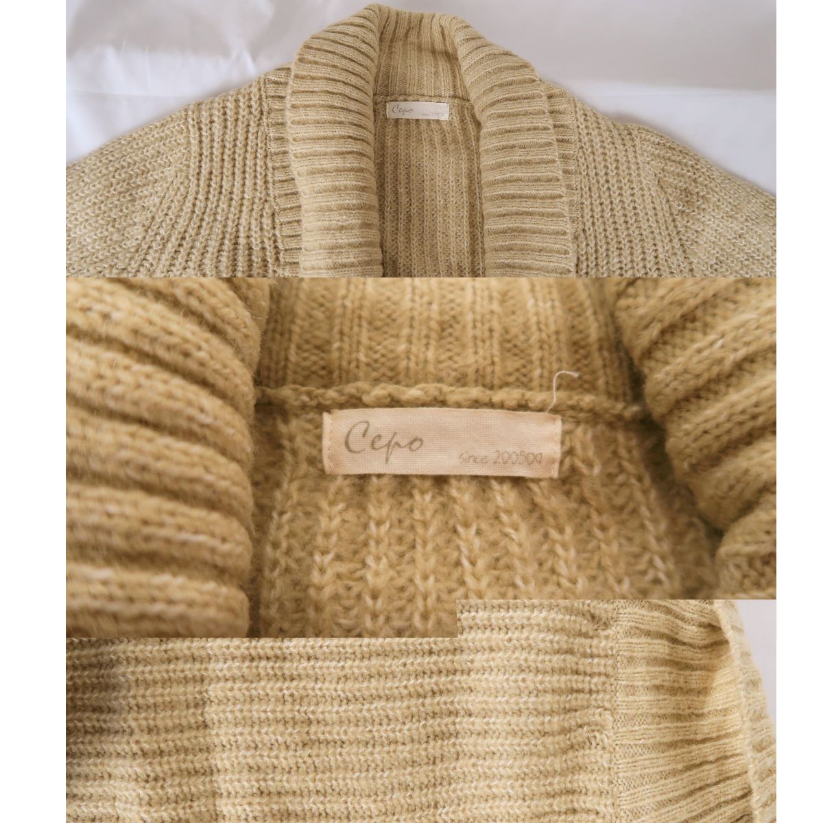 M【超美品 | ceho | セホ 】ウール混 ざく編みがかわいい カーディガン