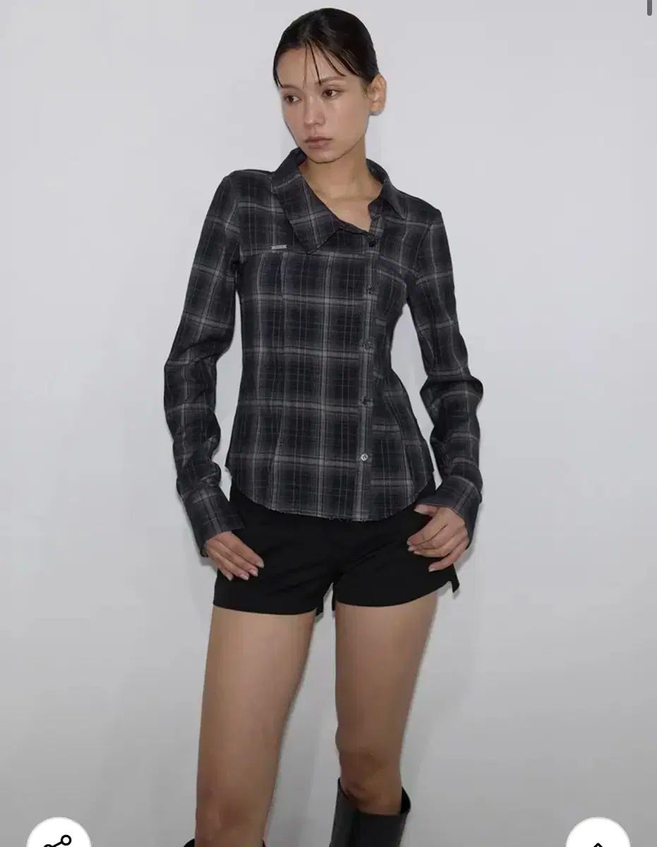  INEGI OFF SET シャツ チェック柄 ネイビー 長袖 シャツ ブラウス