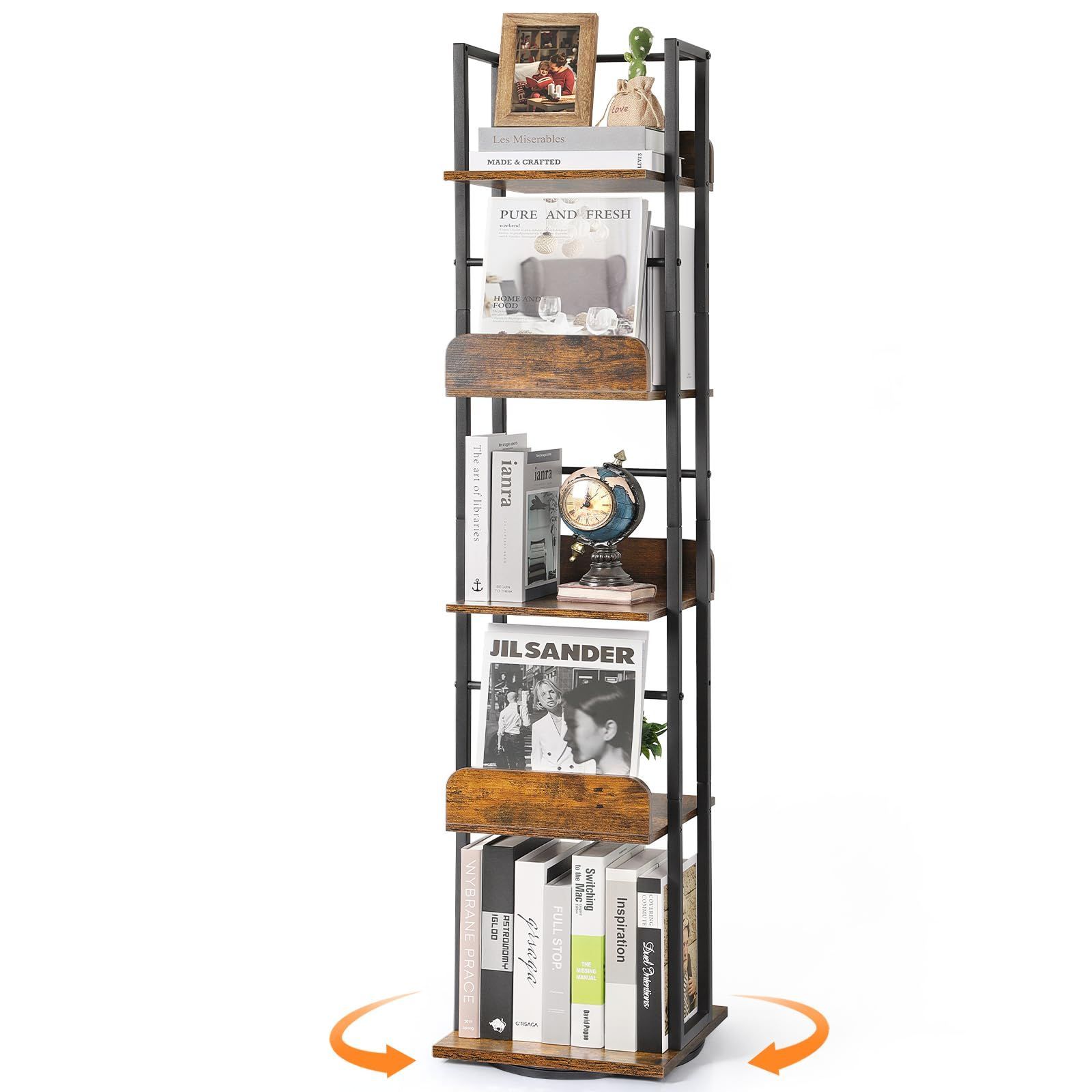 商品 スリム コンパクト 360°回転 大容量 漫画ラック 絵本棚 タワーラック コミックラック 5段 ブックタワー 床置き 本棚 ブックシェルフ 回転本棚 文庫本ラック 隙間収納 すきま収納 書籍雑誌絵本の展示 VINAEMO 組立簡単 省スペース 直