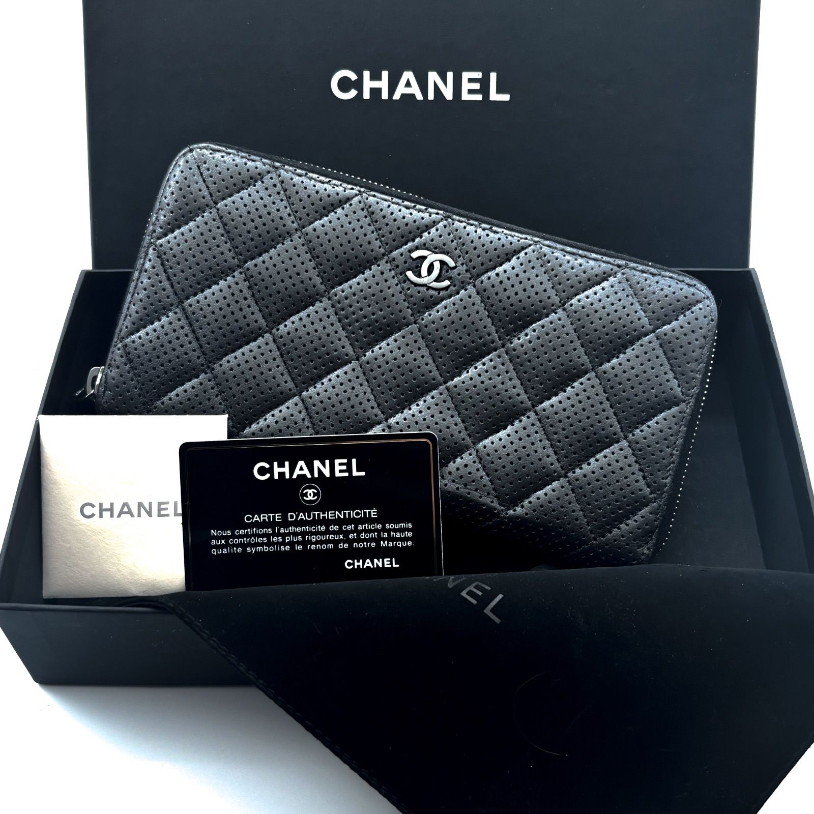 極美品✨】シャネル 長財布 マトラッセ パンチング ラウンドジップ