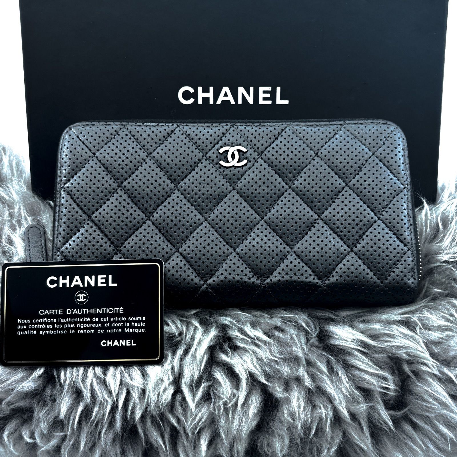 極美品✨】シャネル 長財布 マトラッセ パンチング ラウンドジップ