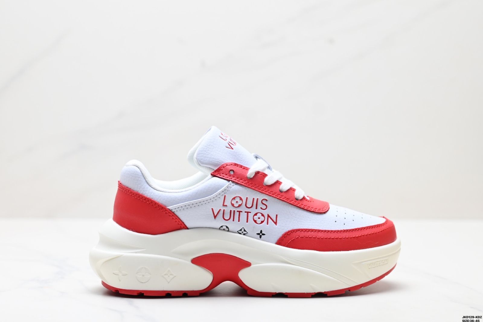 全新 ルイ ヴィトン トレーナー スニーカー ロー カジュアルスポーツシューズ レッド＆ホワイト