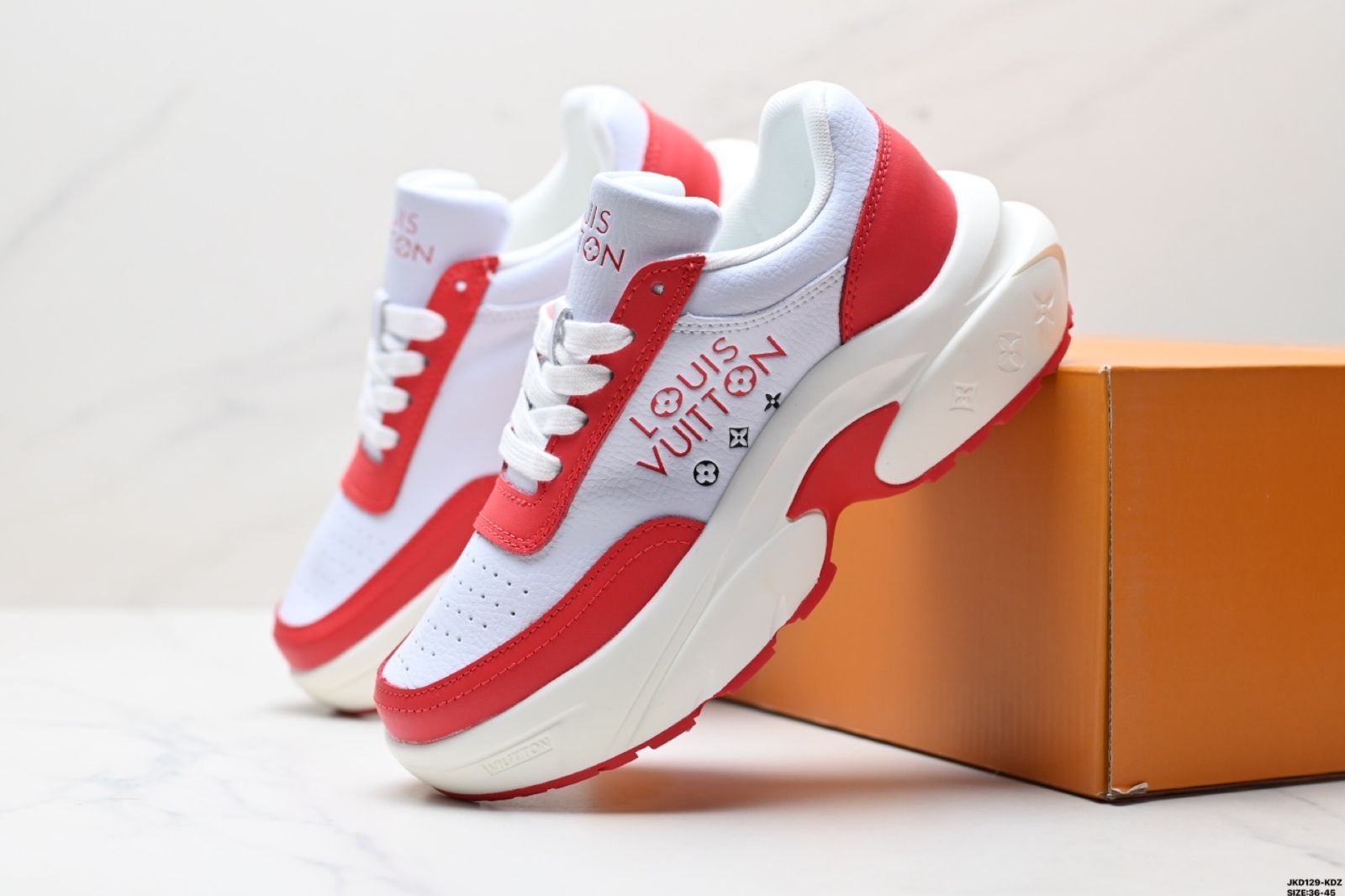 本当にお買い得です！ 全新 ルイ ヴィトン トレーナー スニーカー ロー カジュアルスポーツシューズ レッド＆ホワイト