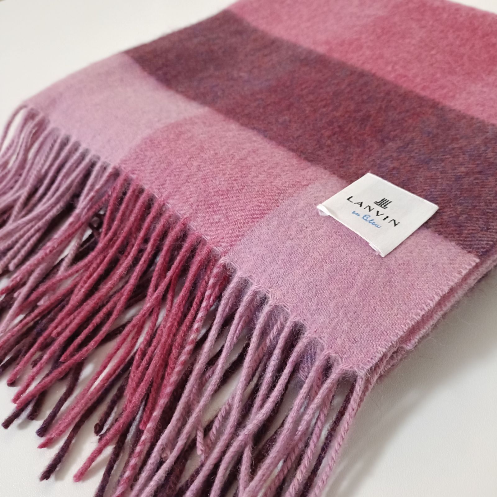  ランバンオンブルー カシミヤストール マフラー ブロックチェック ストール ショール 小物