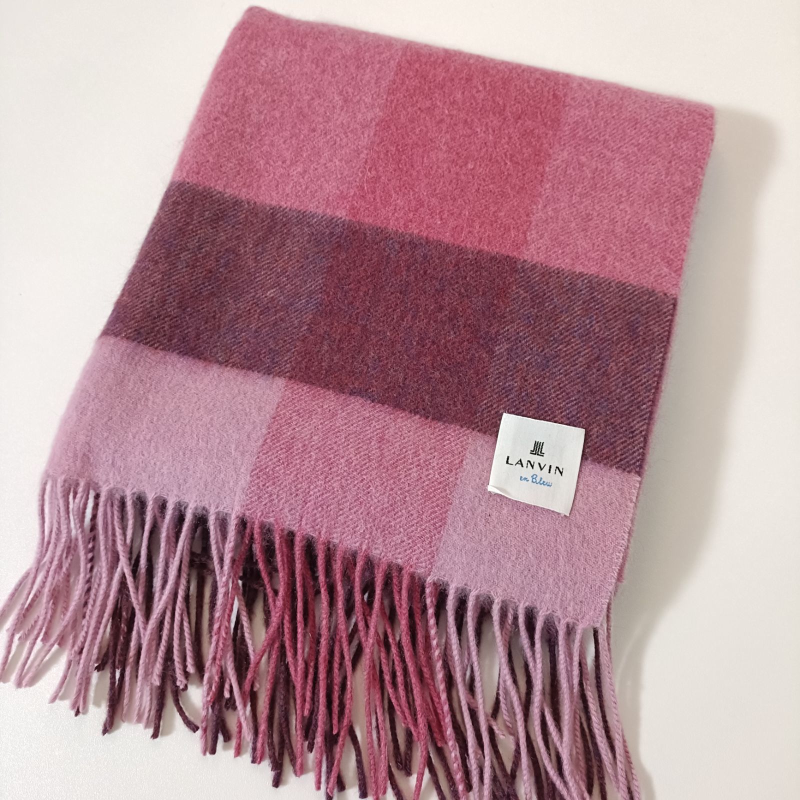 ランバンオンブルー カシミヤストール マフラー ブロックチェック