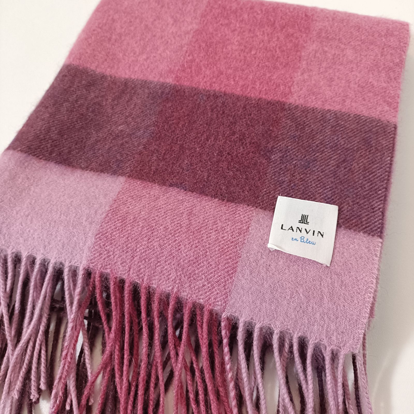 ランバンオンブルー カシミヤストール マフラー ブロックチェック