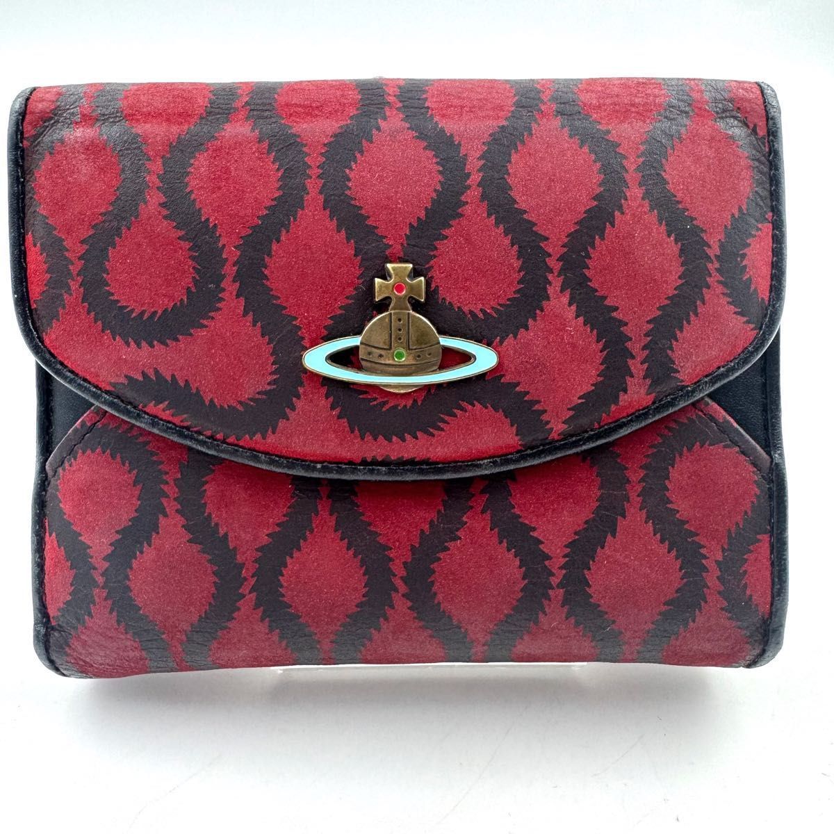 廃盤 初期スクイグル Vivienne Westwood ヴィヴィアン ウエストウッド がま口 折り財布 赤 黒 オーブ 金具