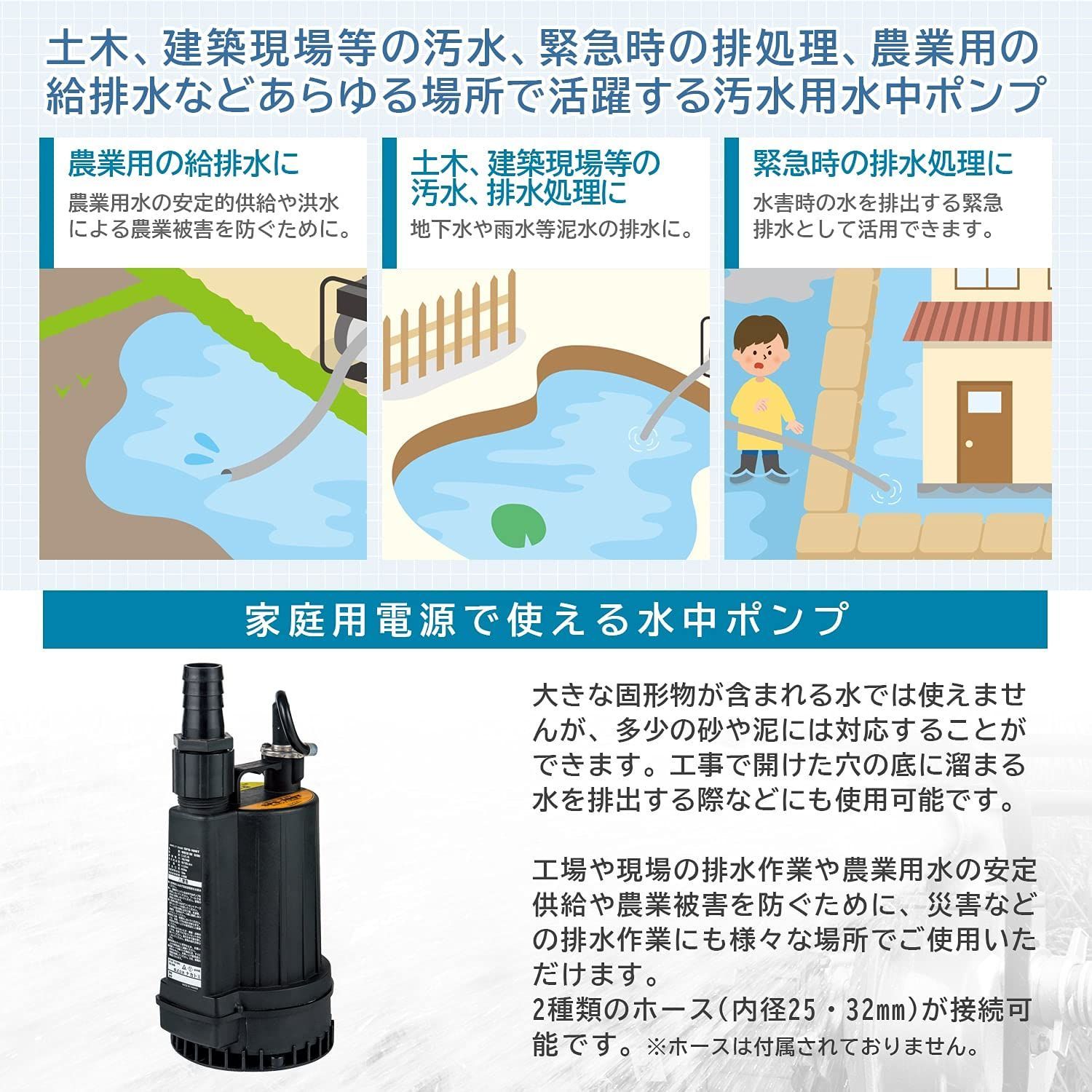 在庫 水中ポンプ 汚水用 50 60Hz兼用 口径32mm 汚水ポンプ ナカトミ コンパクト 排水 吸水 SPS-100T