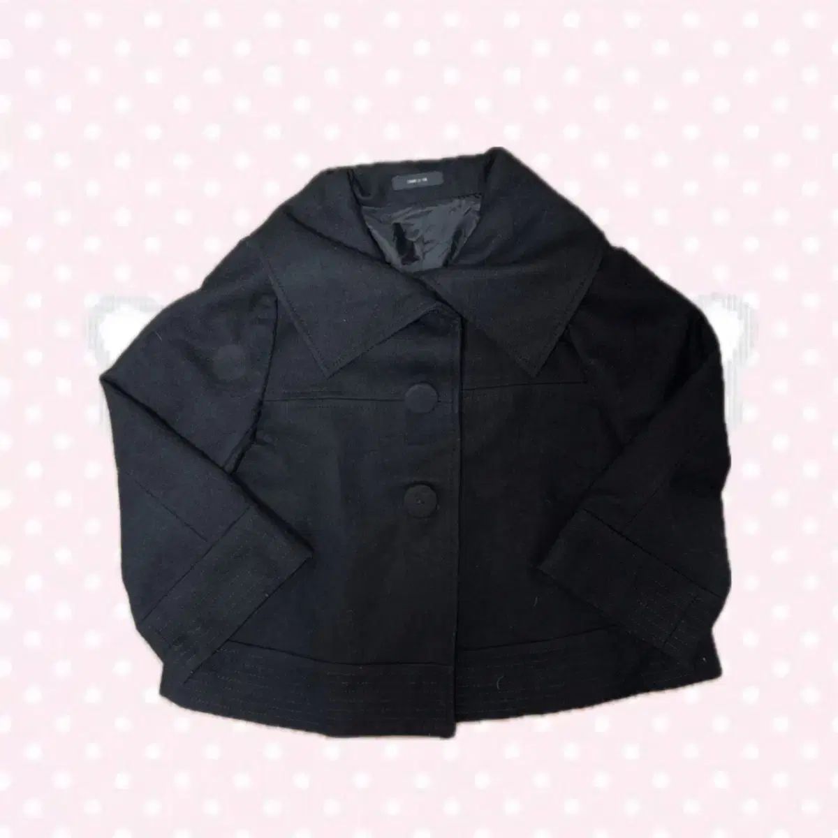 森ガール ギャル デイリー ヴィンテージ 丸ボタン ブラックケープショートコート