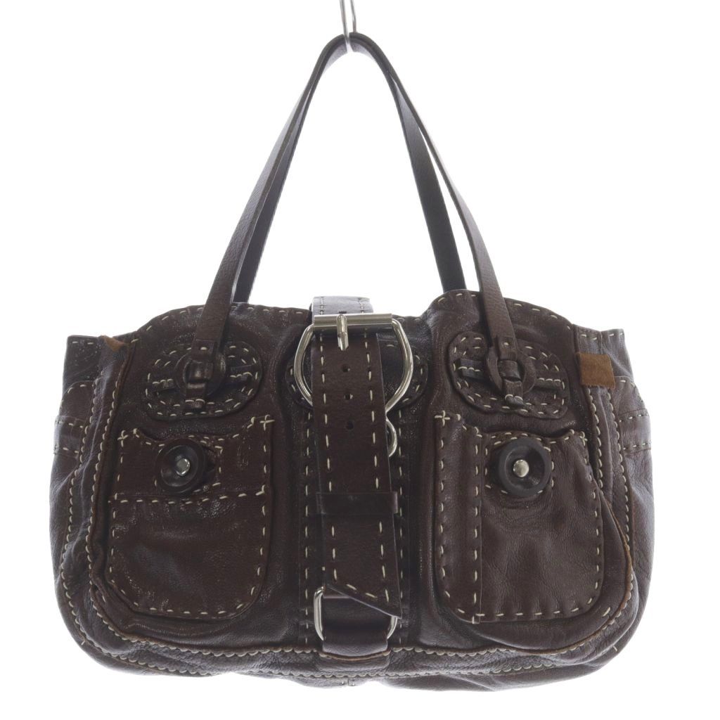 ジャマンピュエッシュ JAMIN PUECH レザー ハンドバッグ 茶色 ブラウン