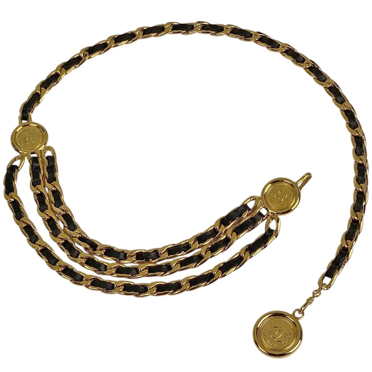 シャネル CHANEL ココマーク チェーン ベルト 3連 コイン ベルト GP ゴールド レディース