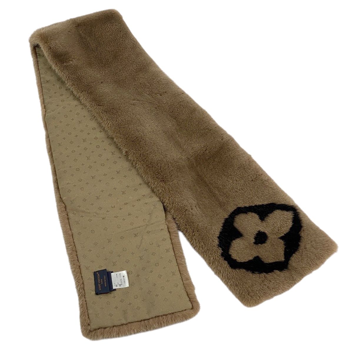 ルイ ヴィトン Louis Vuitton エシャルプ プレイグラム 防寒 マフラー モノグラムミンク シルク ブラウン レディース