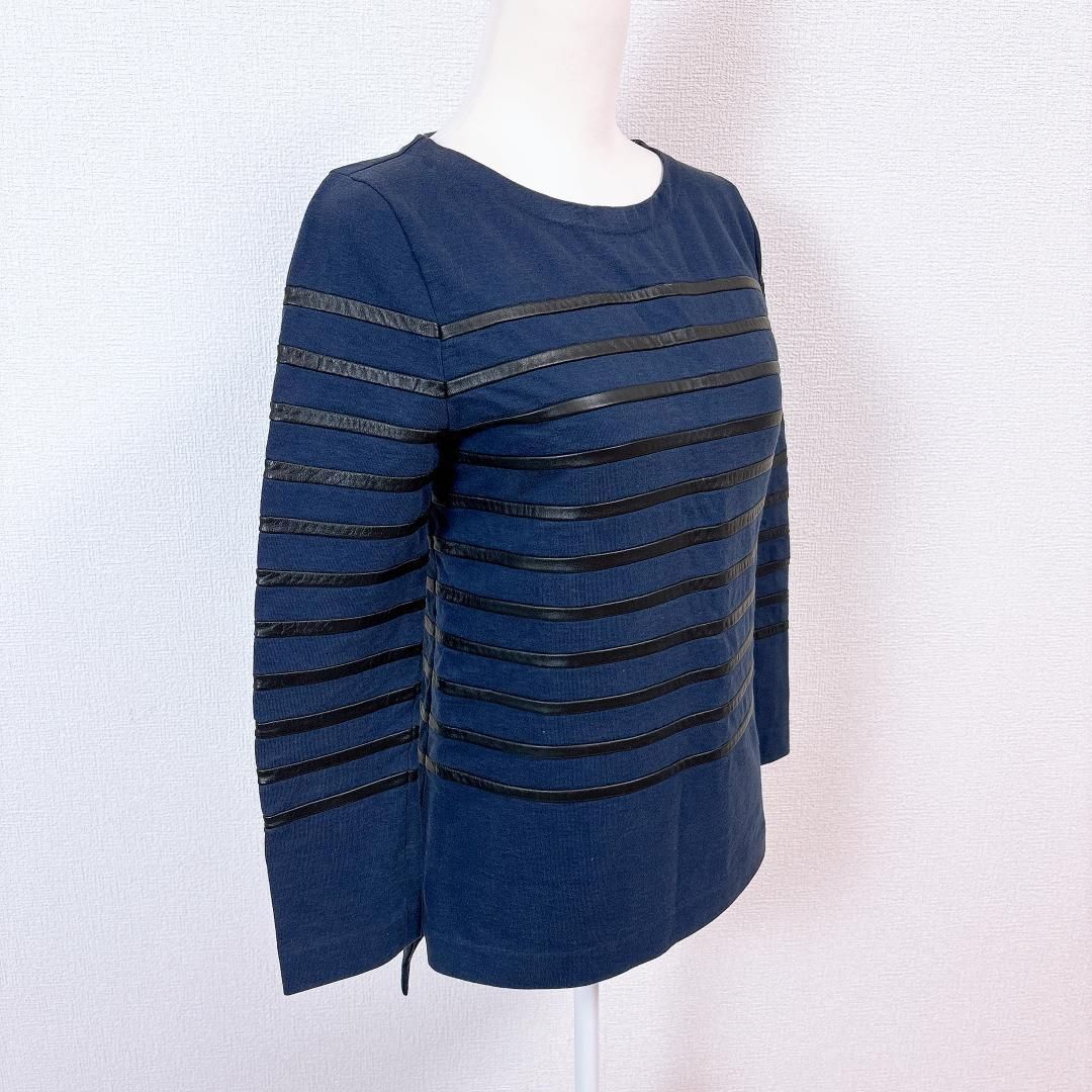 セリーヌ CELINE 長袖カットソー ラムレザー ボーダー XS バスクシャツ