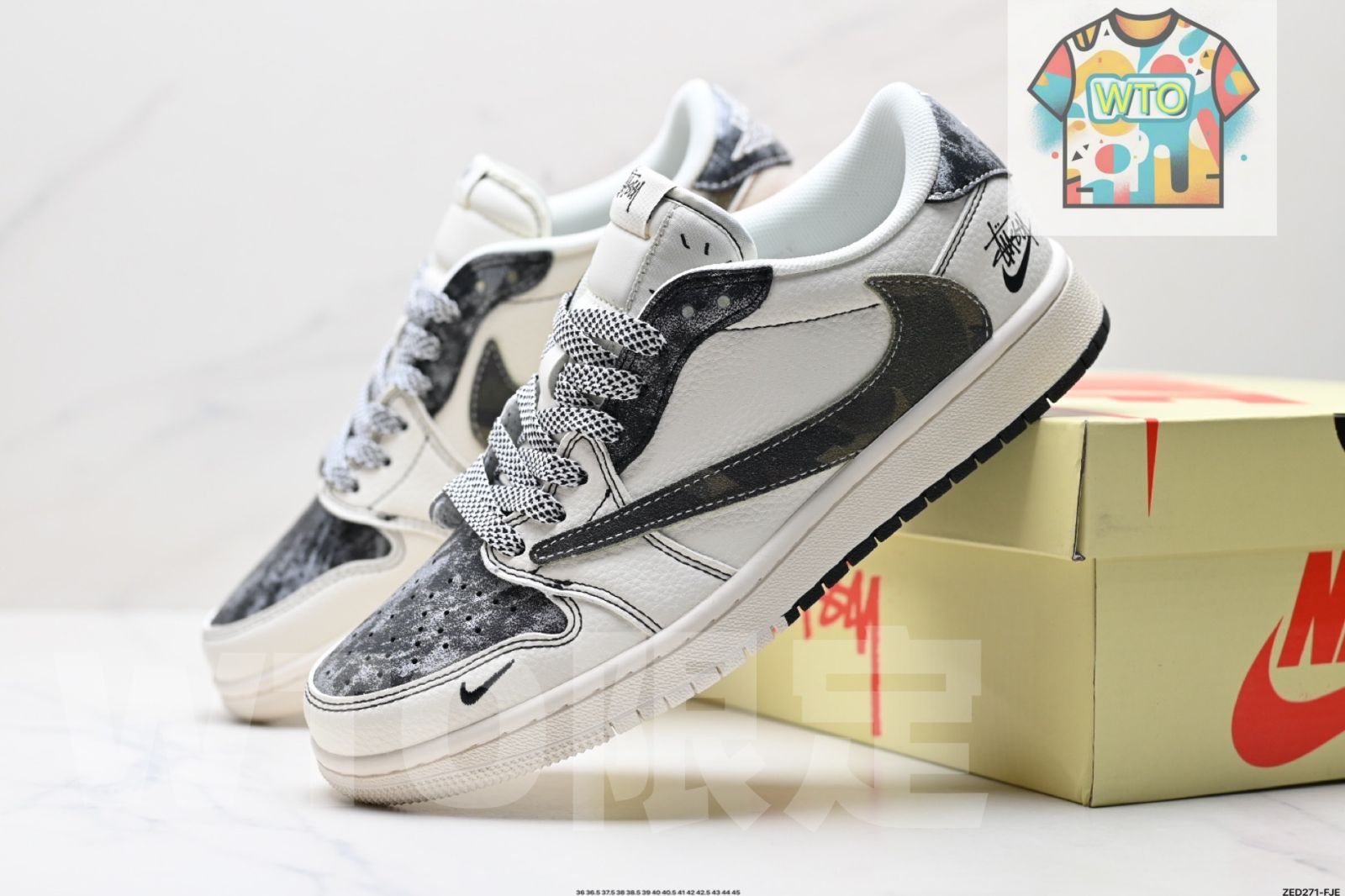  AJ 1 Reverse Swoosh Travis Scott x Air Jordan Mocha ジョー TS ライトニング コラボレーション ロートップカルチャーバスケットボールシューズ-WTO輸入1 スニーカー 靴