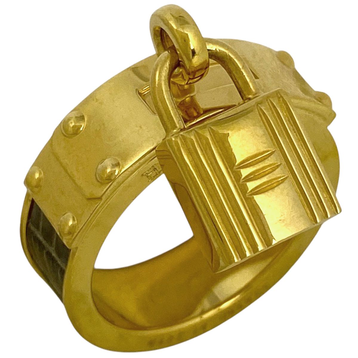 エルメス HERMES カデナモチーフ スカーフリング スカーフ留め カーキ スカーフリング GP レザー ゴールド グリーンベージュ レディース