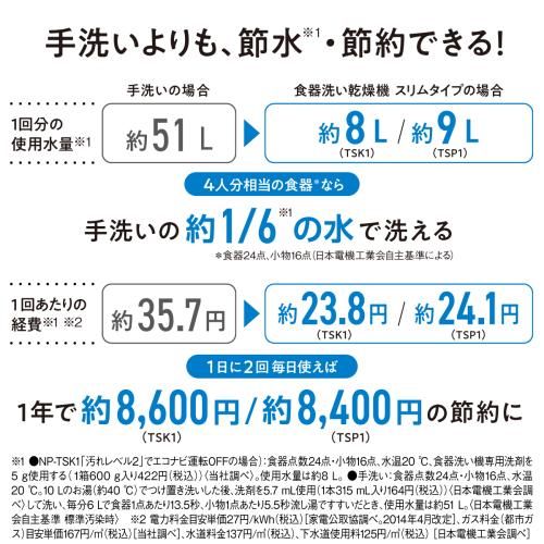  パナソニック 工事がいらない スリム食洗機 食器洗い乾燥機 NP TSP 1 W ホワイト その他 食洗機
