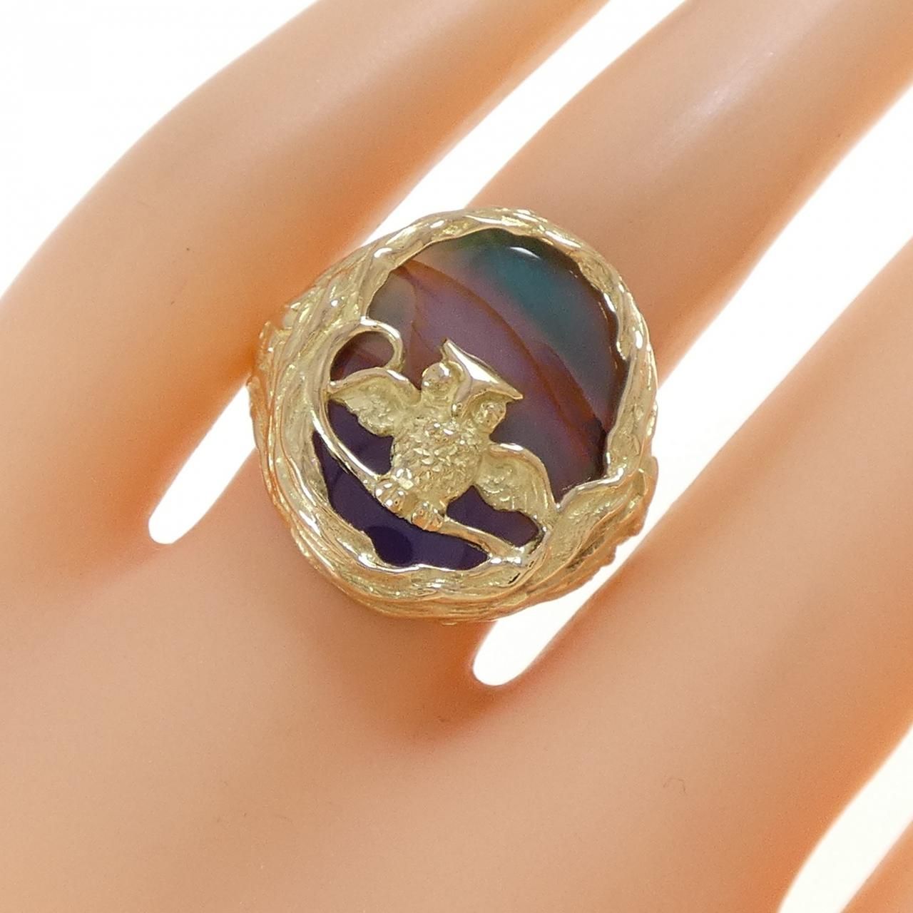  K 18 YG メノウ フクロウ リング リング 指輪 アクセサリー