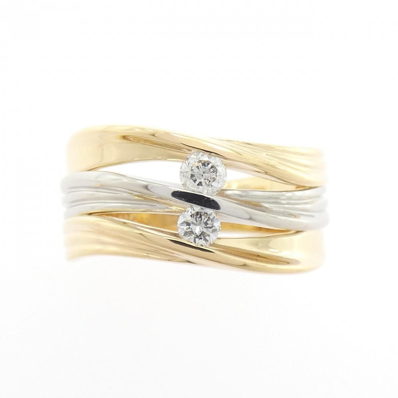 K 18 YG PT 900 ダイヤモンド リング 0.20 CT