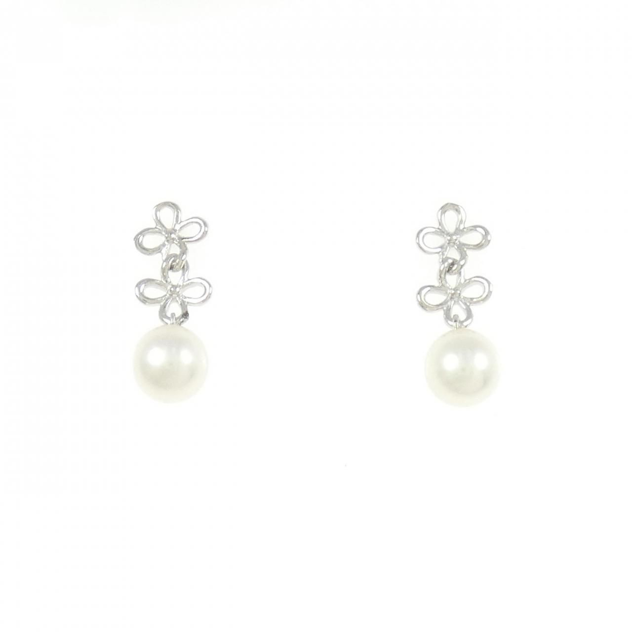 K18WG フラワー アコヤパール ピアス 5.5mm